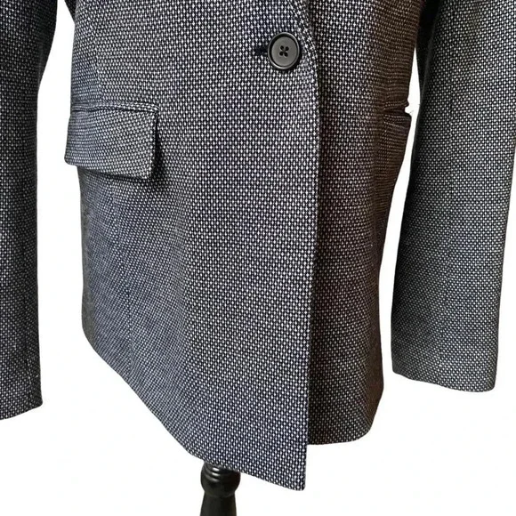 Ecru Knit Blazer Black White Dotted Boyfriend Jacket Rib Collar Size 12 - Picture 4 of 16